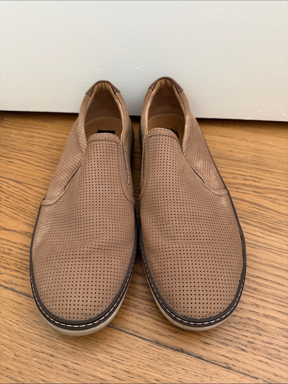 Men's Johnston & Murphy Perforated Slip-On Leather Casual Shoes - Tan Size 10.5